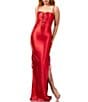 Terani Couture Sleeveless Ribbon Lace Front & Side Stretch Satin Column Gown - Image 5
