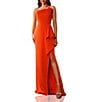 Terani Couture Strapless 3D Ruffle Front Slit Crepe Sheath Gown, Color:Spice - Image 1