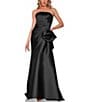 Color:Black - Image 1 - Strapless Cuffed Neckline Mikado Gathered Side Slit Hem Trumpet Gown