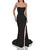 Color:Black - Image 1 - Strapless Sleeveless Cascading Beaded Trim Mermaid Gown