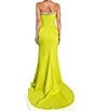 Color:Citrine - Image 2 - Strapless Sleeveless Cascading Beaded Trim Mermaid Gown
