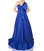 Color:Cobalt - Image 1 - Stretch Matte Satin One Shoulder Sleeveless Bow Front Gown
