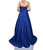 Color:Cobalt - Image 2 - Stretch Matte Satin One Shoulder Sleeveless Bow Front Gown