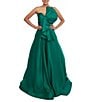 Color:Emerald - Image 1 - Stretch Matte Satin One Shoulder Sleeveless Bow Front Gown