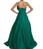 Color:Emerald - Image 2 - Stretch Matte Satin One Shoulder Sleeveless Bow Front Gown