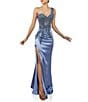 Color:Slate - Image 1 - Sweetheart Neck Beaded Corset Satin Gown