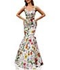 Terani Couture Sweetheart Neck Floral Printed Satin Sleeveless Mermaid Gown, Color:Ivory Multi - Image 1