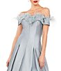 Color:Mist - Image 3 - Taffeta Off-the-Shoulder Sweetheart Neck Feather Trim Ballgown