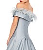Color:Mist - Image 4 - Taffeta Off-the-Shoulder Sweetheart Neck Feather Trim Ballgown