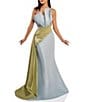 Terani Couture Taffeta Strapless Asymmetrical Bodice Two-Tone Drape Mermaid Dress, Color:Mist Sage - Image 1