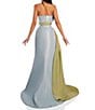 Color:Mist Sage - Image 2 - Taffeta Strapless Asymmetrical Bodice Two-Tone Drape Mermaid Dress