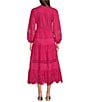 Terani Couture V-Neck Long Sleeve Button Front Eyelet Trim Midi Dress, Color:Bright Fuchsia - Image 2