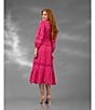 Terani Couture V-Neck Long Sleeve Button Front Eyelet Trim Midi Dress, Color:Bright Fuchsia - Image 5