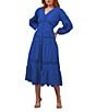 Terani Couture V-Neck Long Sleeve Button Front Eyelet Trim Midi Dress, Color:Azure - Image 1