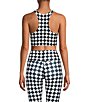 Color:Multi - Image 2 - Dance Floor Black and White Checkered Print High Shine Racerback Coordinating Sports Bra