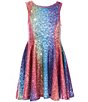 Color:Multi - Image 1 - Girls Big Girls 4-6X Sleeveless Rainbow Glitter Print Flounce Dress