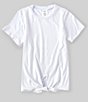 Color:White - Image 1 - Girls Big Girls 7-16 Short Sleeve Tie Front Knit Tee