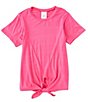 Color:Pink - Image 1 - Girls Big Girls 7-16 Short Sleeve Tie Front Knit Tee