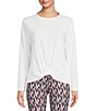 Color:Marshmallow White - Image 1 - Twist Front Crew Neck Long Sleeve Drapey Tee