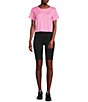 Color:Pink - Image 3 - Work It Short Sleeve Round Neck Stretch Crop Tee