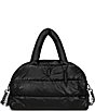 Color:Black - Image 1 - Quinn Puffy Quilted Nylon Logo Strap Duffle Bag