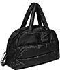 Color:Black - Image 4 - Quinn Puffy Quilted Nylon Logo Strap Duffle Bag