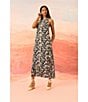 The Good Journey Crew Neck Keyhole Back Printed Rayon Blend Maxi Dress, Color:Black/Ivory - Image 4