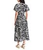 The Good Journey Linen Blend Printed Square Neck Puff Sleeve A-Line Midi Dress, Color:Black Cream - Image 2