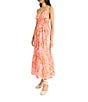 The Good Journey Printed Cotton Voile V-Neck Spaghetti Straps A-Line Midi Dress, Color:Pink/Orange - Image 3