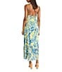 The Good Journey Printed Cotton Voile V-Neck Spaghetti Straps A-Line Midi Dress, Color:Lime/Blue - Image 2