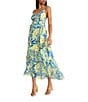 The Good Journey Printed Cotton Voile V-Neck Spaghetti Straps A-Line Midi Dress, Color:Lime/Blue - Image 3