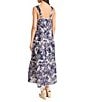 The Good Journey Linen Blend Tropical Print Square Neck Sleeveless Maxi Sheath Dress, Color:Navy/Cream - Image 2