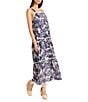 The Good Journey Linen Blend Tropical Print Square Neck Sleeveless Maxi Sheath Dress, Color:Navy/Cream - Image 3