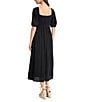 The Good Journey Puff Sleeve Midi Dress, Color:Black - Image 2