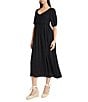 The Good Journey Puff Sleeve Midi Dress, Color:Black - Image 3