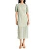 The Good Journey Short Sleeve Illusion Hem Crochet Midi Dress, Color:Sage - Image 1