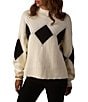 The Normal Brand Celeste Argyle Pattern Merino Wool Blend Mock Neck Dropped Shoulder Knit Sweater, Color:Cream/Black - Image 1