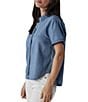 Color:Medium Wash - Image 3 - Chambray Rosie Collared Neckline Short Sleeve Top