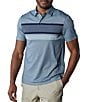 Color:Calypso Stripe - Image 1 - Chip Pique Chest Stripe Short Sleeve Polo Shirt