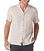 Color:Agave Stripe - Image 1 - Freshwater Linen Blend Camp Collar Short Sleeve Woven Shirt