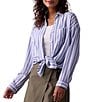 The Normal Brand Freshwater Overshirt Stripe Print Point Collar Long Sleeve Button Front Top, Color:Coastal Stripe - Image 1