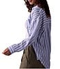 The Normal Brand Freshwater Overshirt Stripe Print Point Collar Long Sleeve Button Front Top, Color:Coastal Stripe - Image 3