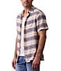 The Normal Brand Freshwater Stripe Pattern Short Sleeve Woven Shirt, Color:Adobe Rose - Image 3