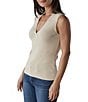 Color:Cream - Image 3 - League Solid Texture Knit Sleeveless Oversized Collar V-Neck Polo Tank Top