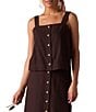 The Normal Brand Leukos Linen Blend Square Neck Button Front Tank - Image 1