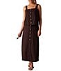 The Normal Brand Leukos Linen Blend Square Neck Button Front Tank - Image 2