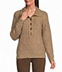 The Normal Brand Mabel Cable Knit Quarter Button Placket Popover Sweater - Image 5
