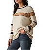Color:Cream Multi - Image 3 - Marianna Crew Neck Raglan Sleeve Contrast Color Stripe Sweater