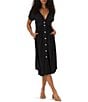 The Normal Brand V Neckline Short Sleeve Button Front Midi Dress - Image 1