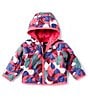 Color:Mr. Pink Big Abstract Print - Image 1 - Baby Girls Newborn-24 Months Long Sleeve Reversible Shady Glade Hooded Jacket